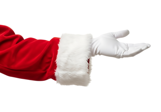 Santa claus hand gesturing with white gloves on transparent background