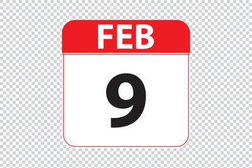 February 9 dates calendar icon.  simple and modern calendar icon on white background.