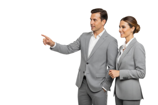 Business team pointing towards something analyzing data