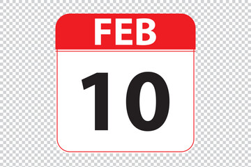 February 10 dates calendar icon.  simple and modern calendar icon on white background.