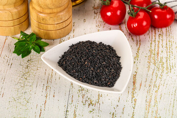 Black sesame seeds in the bowl