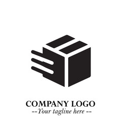 Box Moving Fast Symbol in Black on the White Background with Dynamic Delivery Design