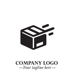 Box Moving Fast Symbol in Black on the White Background with Dynamic Delivery Design