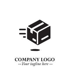 Box Moving Fast Symbol in Black on the White Background with Dynamic Delivery Design