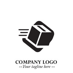 Box Moving Fast Symbol in Black on the White Background with Dynamic Delivery Design
