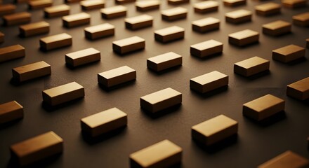 Geometric pattern of many small golden rectangular blocks arranged in rows and columns