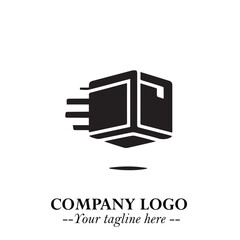Box Moving Fast Symbol in Black on the White Background with Dynamic Delivery Design