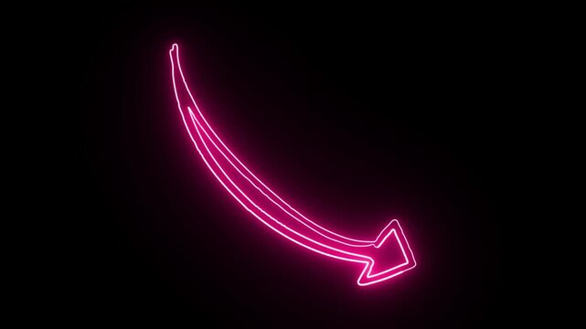 Pink Neon Arrow Glowing and Pointing Down on Black Background