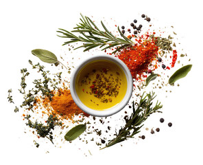 Aromatic spices and herbs in a small bowl