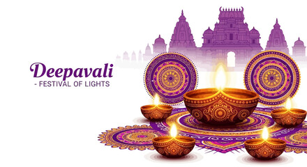 Deepavali Festival of Lights with Clay Lamps and Rangoli.