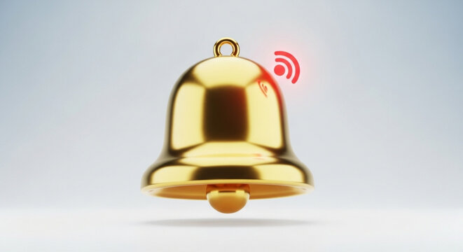 Golden notification bell vector alert icon illustration for social media reminder and alarm message design