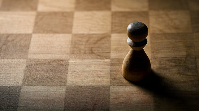 gambit. A single chess piece on a wooden board, connecting two sides in a minimalist game. tutorial guides, club newsletters, designed for tourism and weekend activity guides.