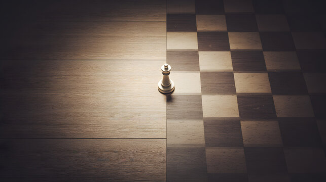 gambit. A single chess piece on a wooden board, connecting two sides in a minimalist game. tutorial guides, club newsletters, designed for tourism and weekend activity guides.