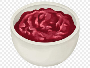 Watercolor cranberry sauce illustration for Thanksgiving meal and holiday food. Vector.