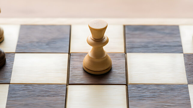 gambit. A single chess piece on a wooden board, connecting two sides in a minimalist game. tutorial guides, club newsletters, designed for tourism and weekend activity guides.