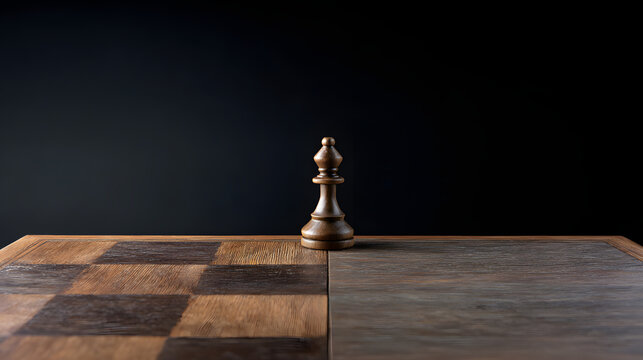 gambit. A single chess piece on a wooden board, connecting two sides in a minimalist game. tutorial guides, club newsletters, designed for tourism and weekend activity guides.