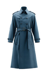 Gray-blue trench coat, double-breasted, belted