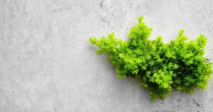 Bright green plant on textured wall
