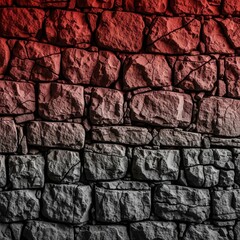 Rustic weathered stone wall with striking red to gray gradient