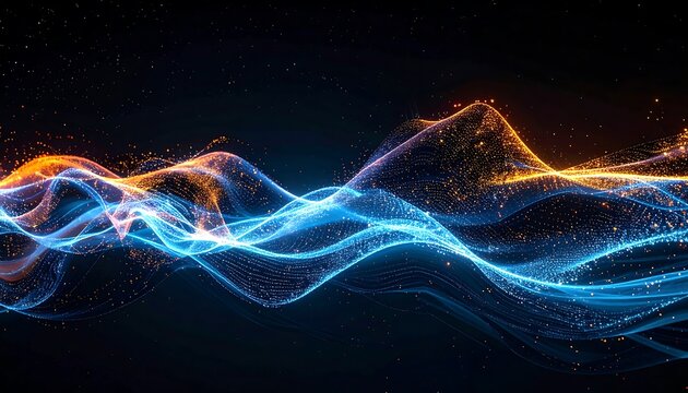 Abstract Waveform with Blue and Orange Light Trails. - Powered by Adobe