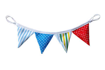Colorful Fabric Triangle Party Bunting Decoration Isolated On Transparent Background. Ai Generated Images