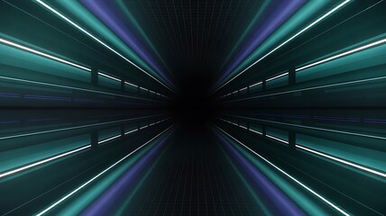 Futuristic tunnel with glowing neon lights creating a sense of depth