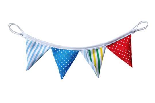 Colorful Fabric Triangle Party Bunting Decoration Isolated On Transparent Background. Ai Generated Images