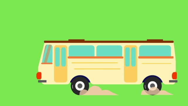 Bus running vector animation, moving public transport motion graphic, travel and transportation illustration for video and design projects