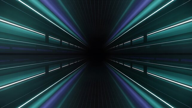 Futuristic tunnel with glowing neon lights creating a sense of depth