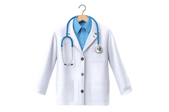 Realistic Doctor Coat with Stethoscope and Blue Shirt Hanging Illustration. Ai Generated Images
