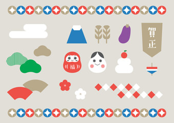 おしゃれでめでたい正月デザイン素材 だるま 梅