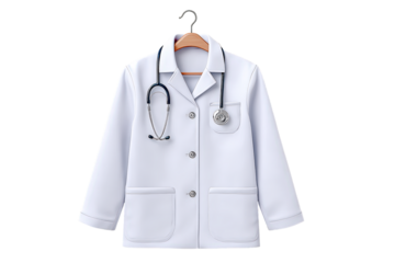 Realistic Isolated Doctor Coat with Stethoscope on Hanger Apparel. Ai Generated Images