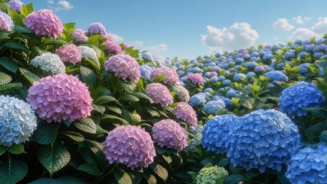 Hydrangea Heaven - A Colorful Bloom Under a Sunny Sky.