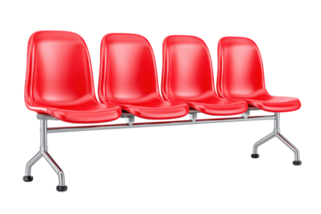 Glossy Rendered Four Red Waiting Chair Seats Arrangement on Metal Frame. Ai Generated Images