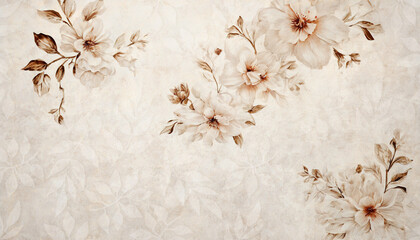floral wallpaper featuring a design with large, soft-toned flowers and leaves. The wallpaper has a vintage or classic aesthetic with a textured, slightly distressed background.