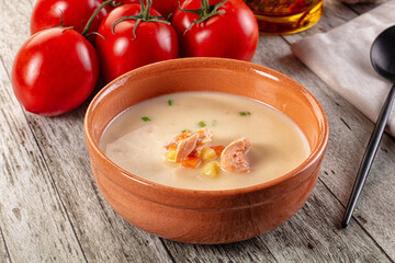 Salmon white soup with salmon