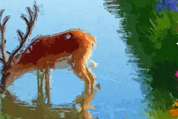 Various oil paintings, flowers, tulips, chrysanthemums, roses, peonies, fruits, streams, scenery, spotted deer, forests, birds