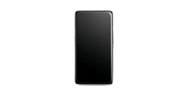 Isolated smartphone with a black screen displayed against a completely black background scene