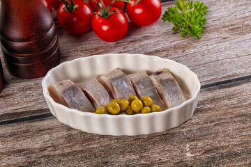 Slided marinated salted herring fillet