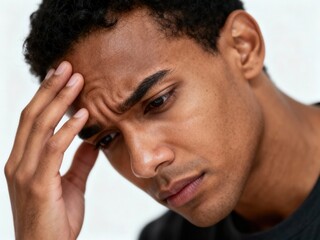 Fototapeta premium Close-up of a Young Man with a Headache or Experiencing Stress