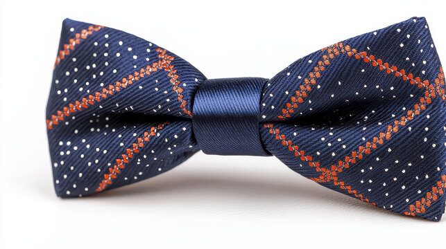 Stylish bow tie featuring navy blue background with red and white patterns, perfect for formal occasions and adding elegance