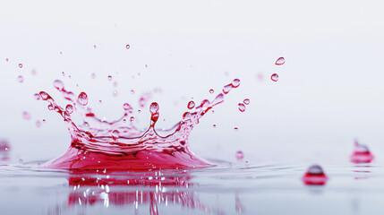 Vibrant red liquid splash creates stunning visual effect, showcasing droplets in mid air against clean background