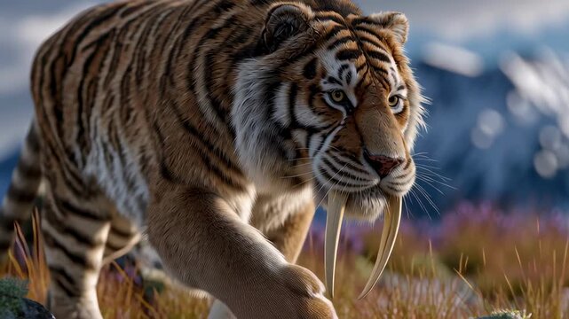 A stunning Saber-toothed tiger in its natural habitat