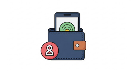 Fototapeta premium Digital wallet with phone and user icon for online banking and personal finance management solution