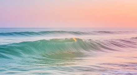 Ocean waves with pastel sky at sunrise creating a serene scene