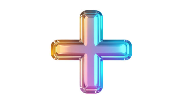 3D plus sign, iridescent, glassy, vibrant