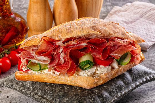 Sandwich with ciabatta and jamon