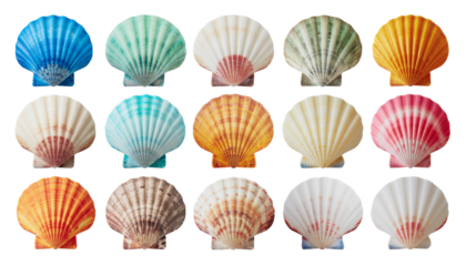Geometric seashells in vibrant colors