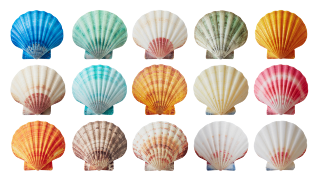 Geometric seashells in vibrant colors