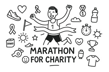 Marathon Charity Doodle. Marathon for Charity. Hand-drawn doodle illustration of Marathon for Charity. In the